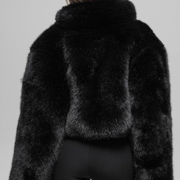 Alo Yoga Opulent Faux Fur Cropped Jacket Regular Black - Picture 2 of 5